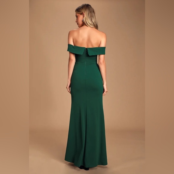 Lulu's Song of Love Hunter Green Off the Shoulder Maxi Dress Gown - Picture 3 of 7